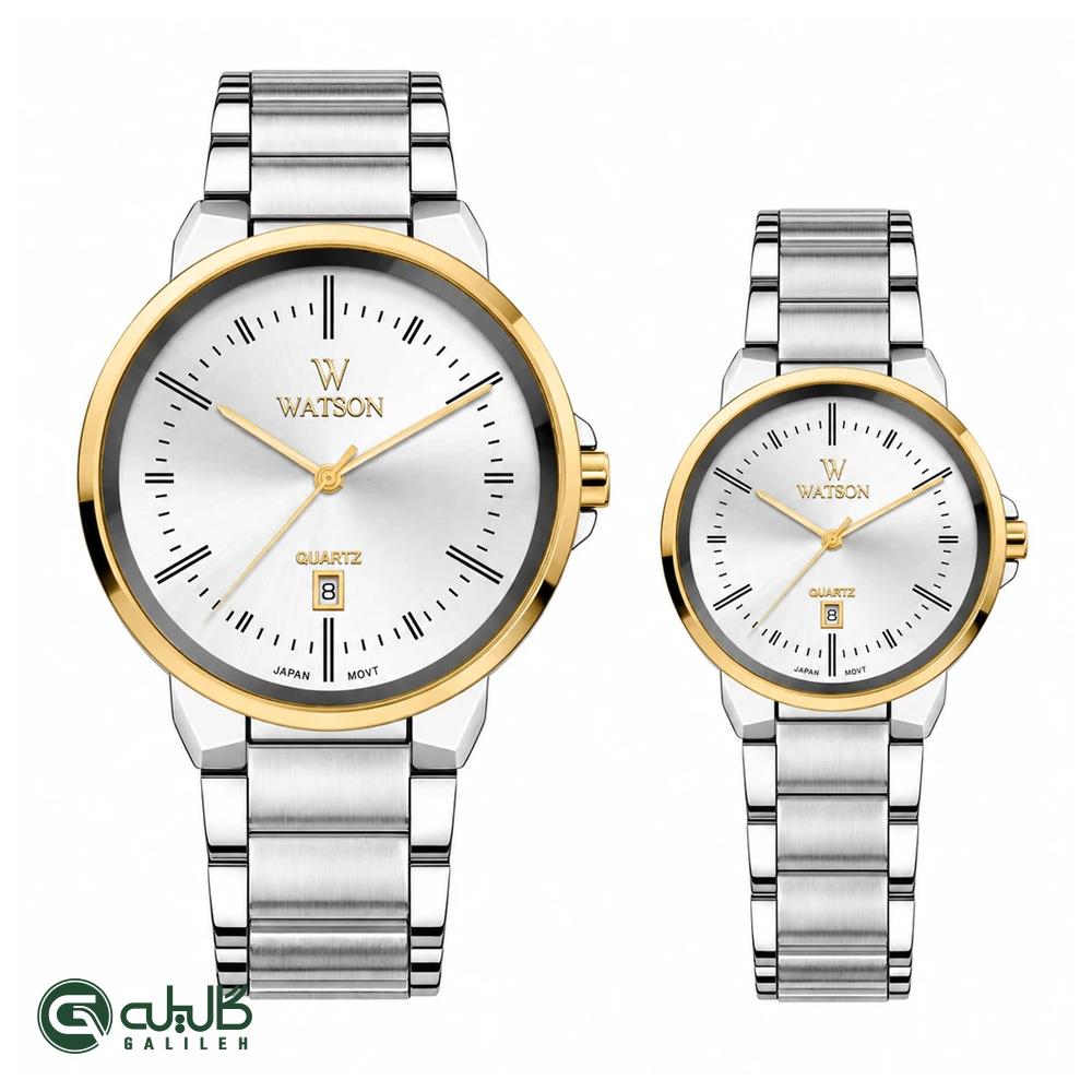 WATSON-1177GL-351 ست ساعت زنانه و مردانه واتسون طلایی نقره ای سیلور WATSON-1177GL-351