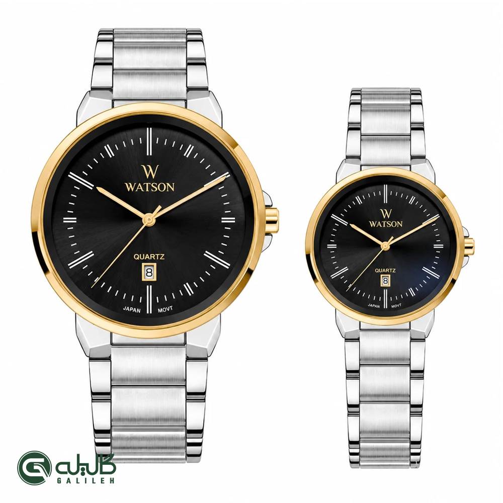 WATSON-1177GL-352 ست ساعت زنانه و مردانه واتسون طلایی نقره ای مشکی WATSON-1177GL-352