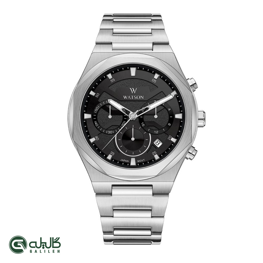 WATSON-1278G-304 ساعت مردانه واتوسن نقره ای مشکی WATSON-1278G-304