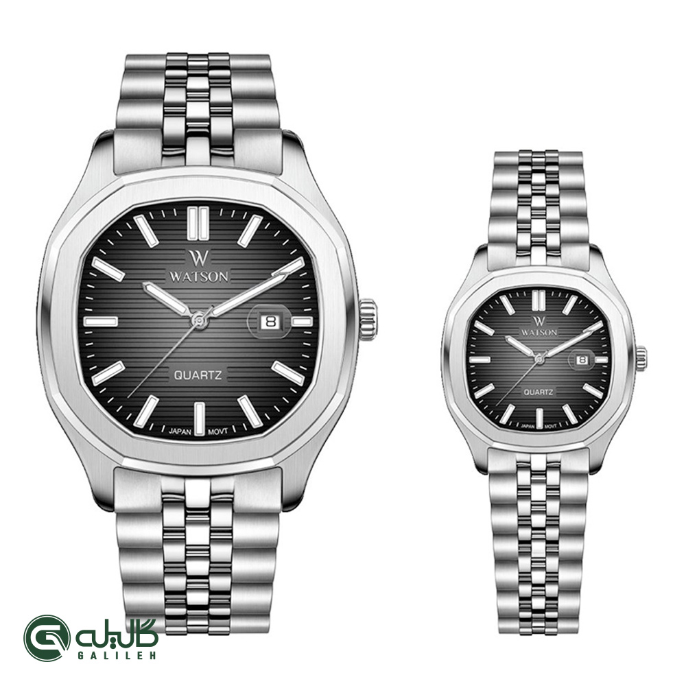 WATSON-1289GL-302 ست ساعت زنانه و مردانه واتسون نقره ای مشکی WATSON-1289GL-302