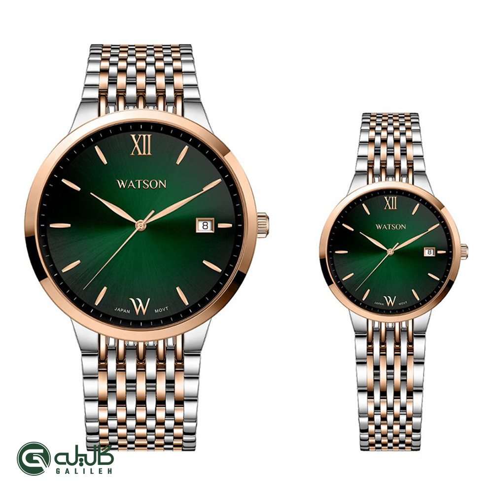 ست ساعت زنانه و مردانه واتسون رزنقره ای سبز WATSON-1292GL-344