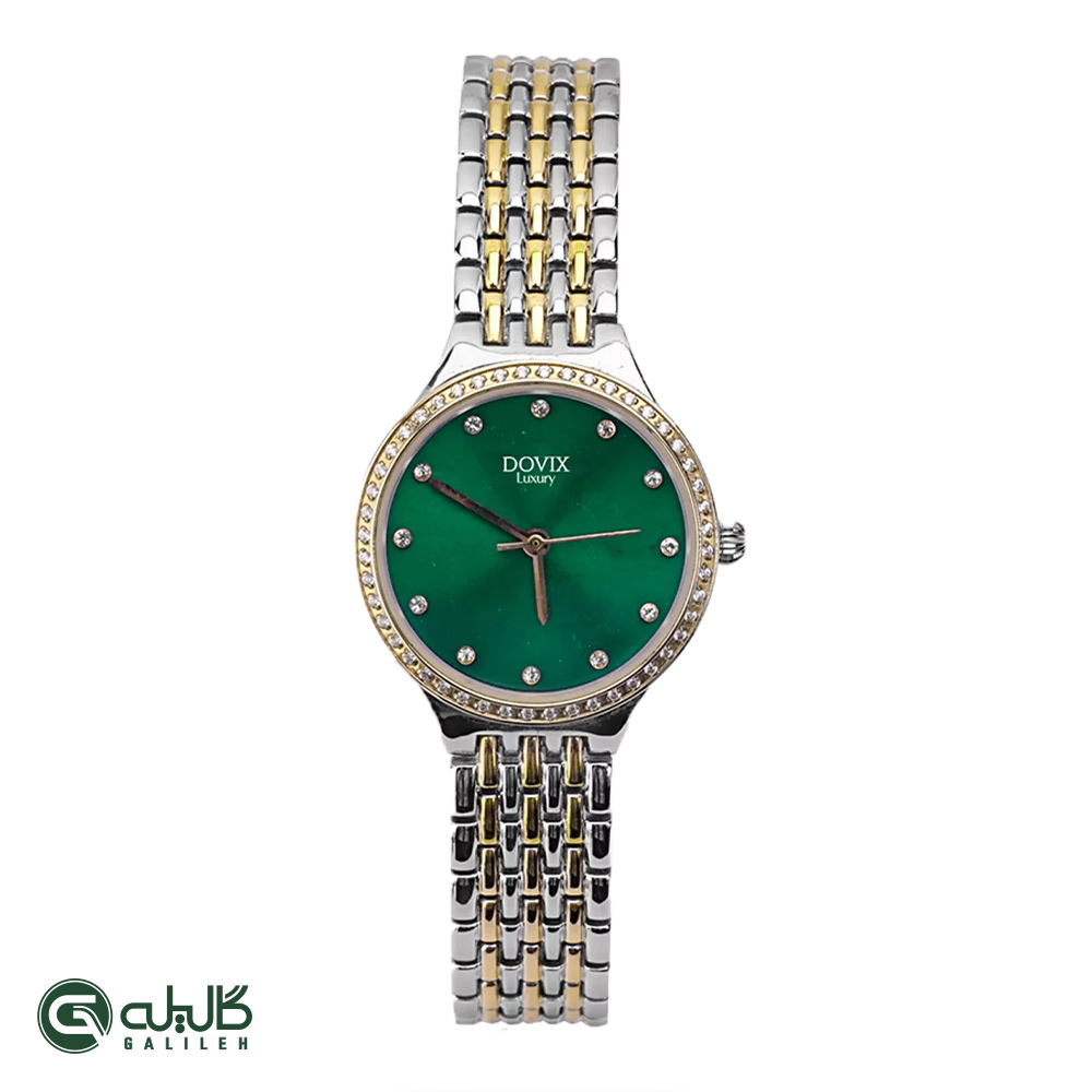 ساعت زنانه داویکس طلایی نقره ای سبز dovix-24037-7