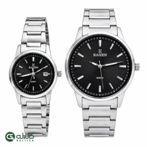 ست ساعت زنانه و مردانه کایزن نقره ای مشکی kaizen-3300-c