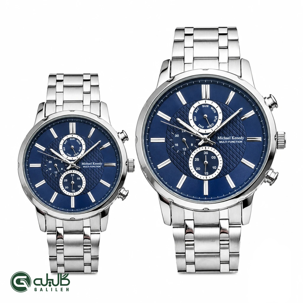 mk-0911-12-gl-3-1 ست ساعت نانه و مردانه مایکل کندی نقره ای سرمه ای michael-kenedy-0911-0912-s-n