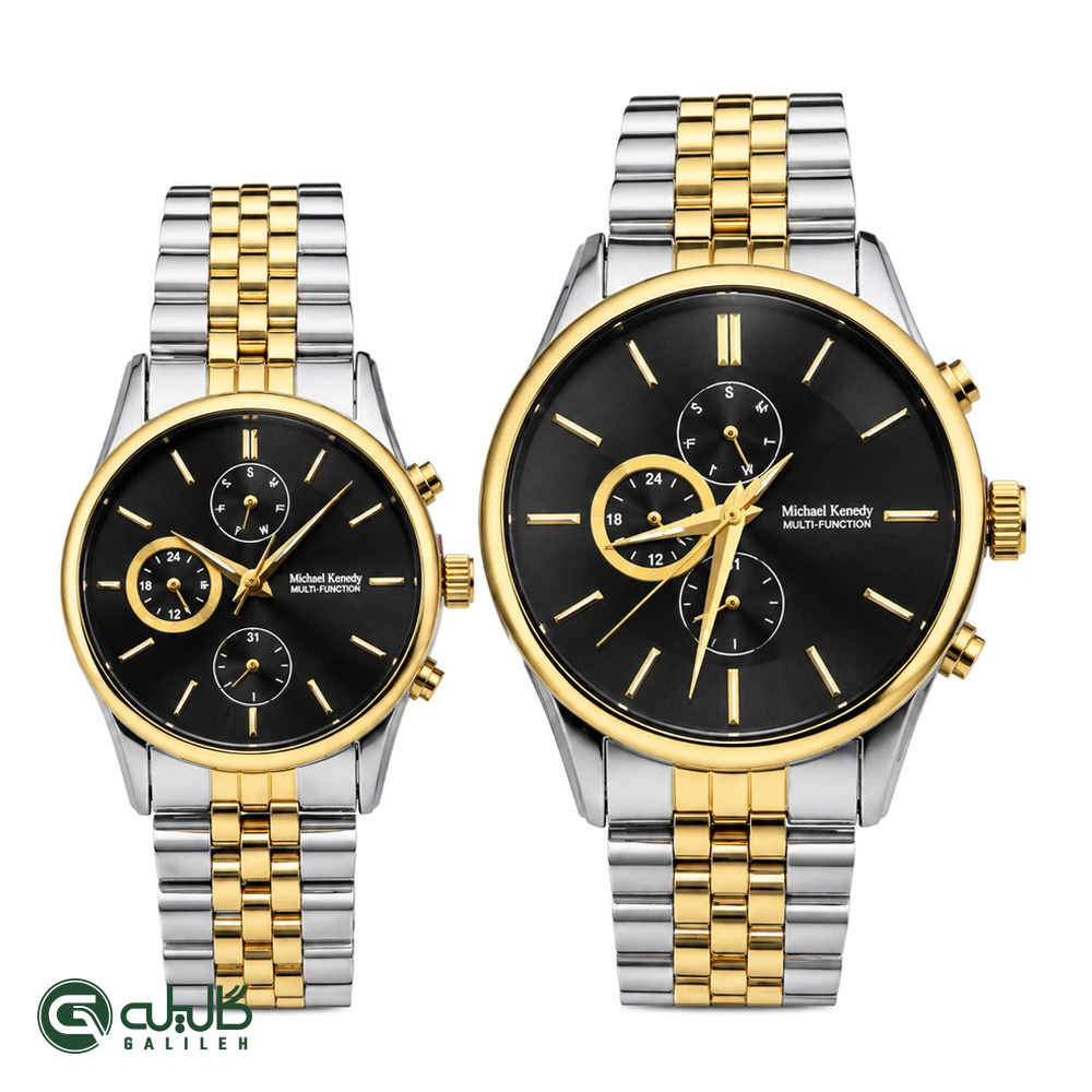 mk-0934-35-4-1 ست ساعت زنانه و مردانه مایکل کنید طلایی نقره یا مشکی michael-kenedy-0934-0935-sg-b